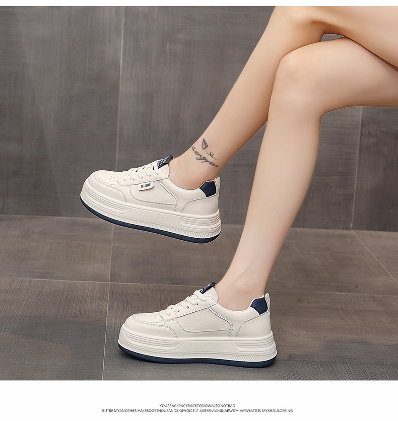 Top layer cowhide thick-soled white sneakers for women, 2025 new autumn shoes, versatile casual sports single shoes for women pic 14