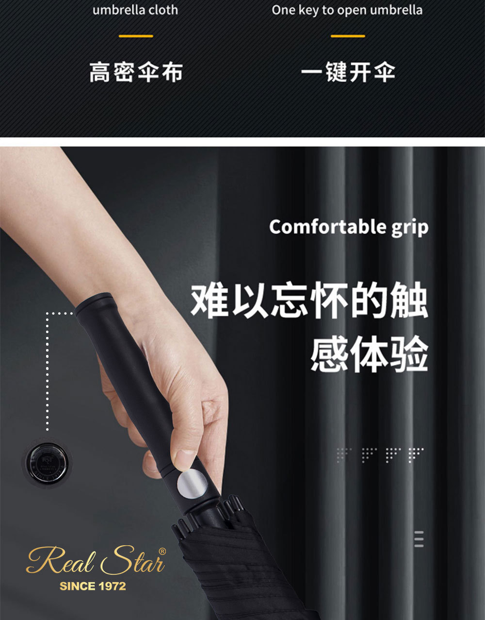 PG布商务直杆伞高尔夫素色雨伞27寸8骨自动伞可印刷广告的雨伞详情6