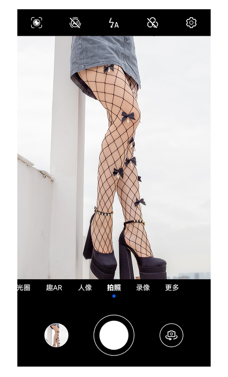 跨境大码渔网袜女胖mm200斤夏季蝴蝶结流苏性感黑色网眼连裤网袜详情4