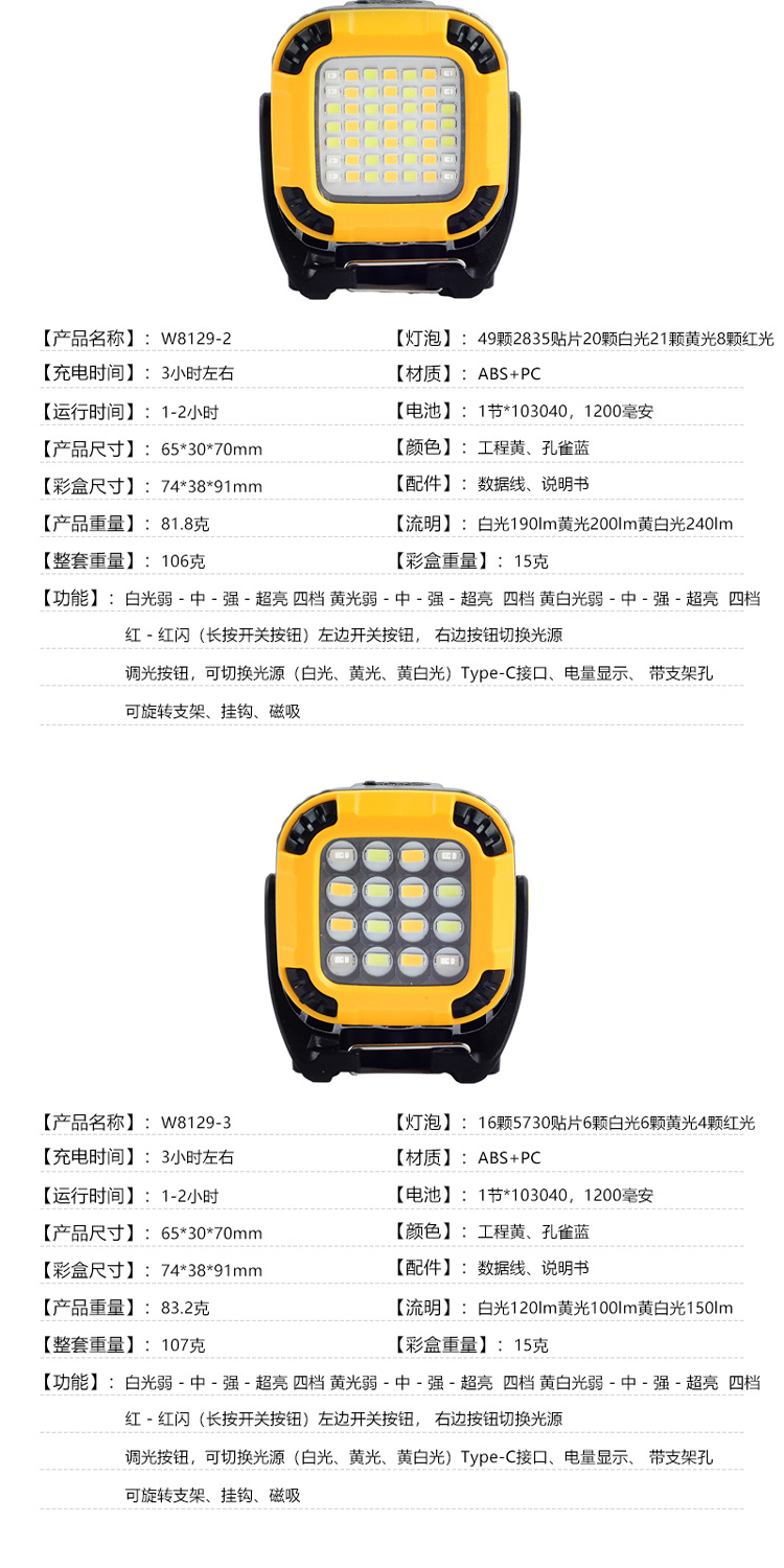 跨境全场景多档调节旋转灯头强磁吸附户外露营检修LED移动工作灯照明灯具详情8
