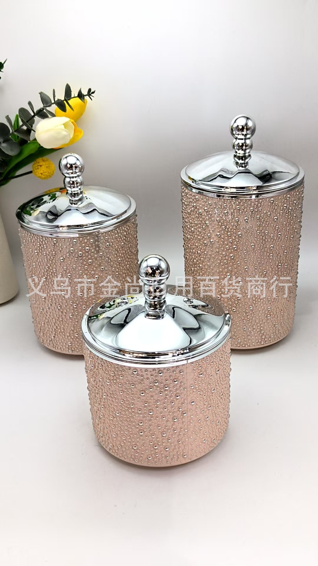 Light luxury round bead lid rice bead plastic solid color transparent storage jar without base, candy jar with color box pic 2
