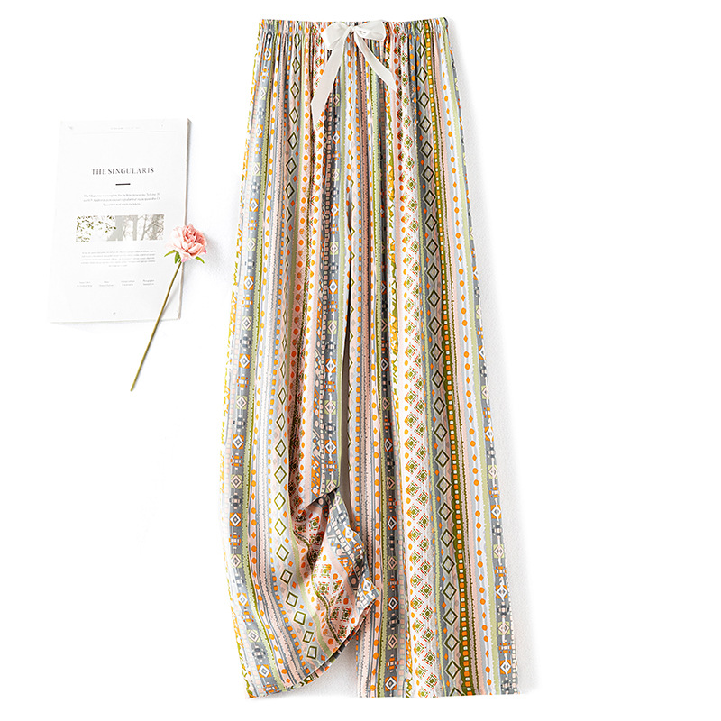 Cotton silk pajama pants for women in summer, thin artificial cotton wide-leg pants, can be worn outside in spring and autumn, loose home air conditioning nine-inch long pants pic 11