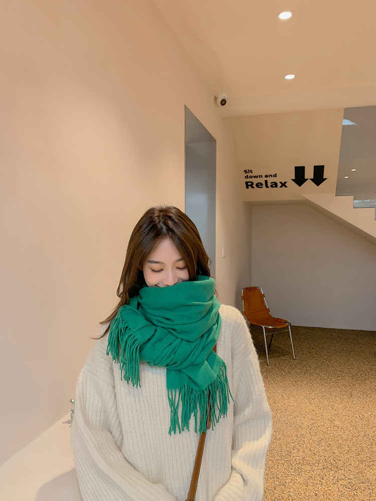 韩版纯色羊绒围巾女秋冬加厚百搭披肩男士白色羊毛围巾批发服装配饰详情30