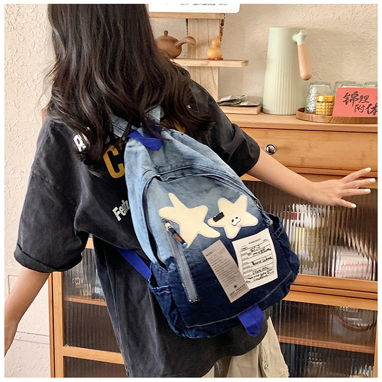 The new color-block soft backpack with pleated material, waterproof outdoor hiking bag, casual sports bag and student schoolbag trend pic 10