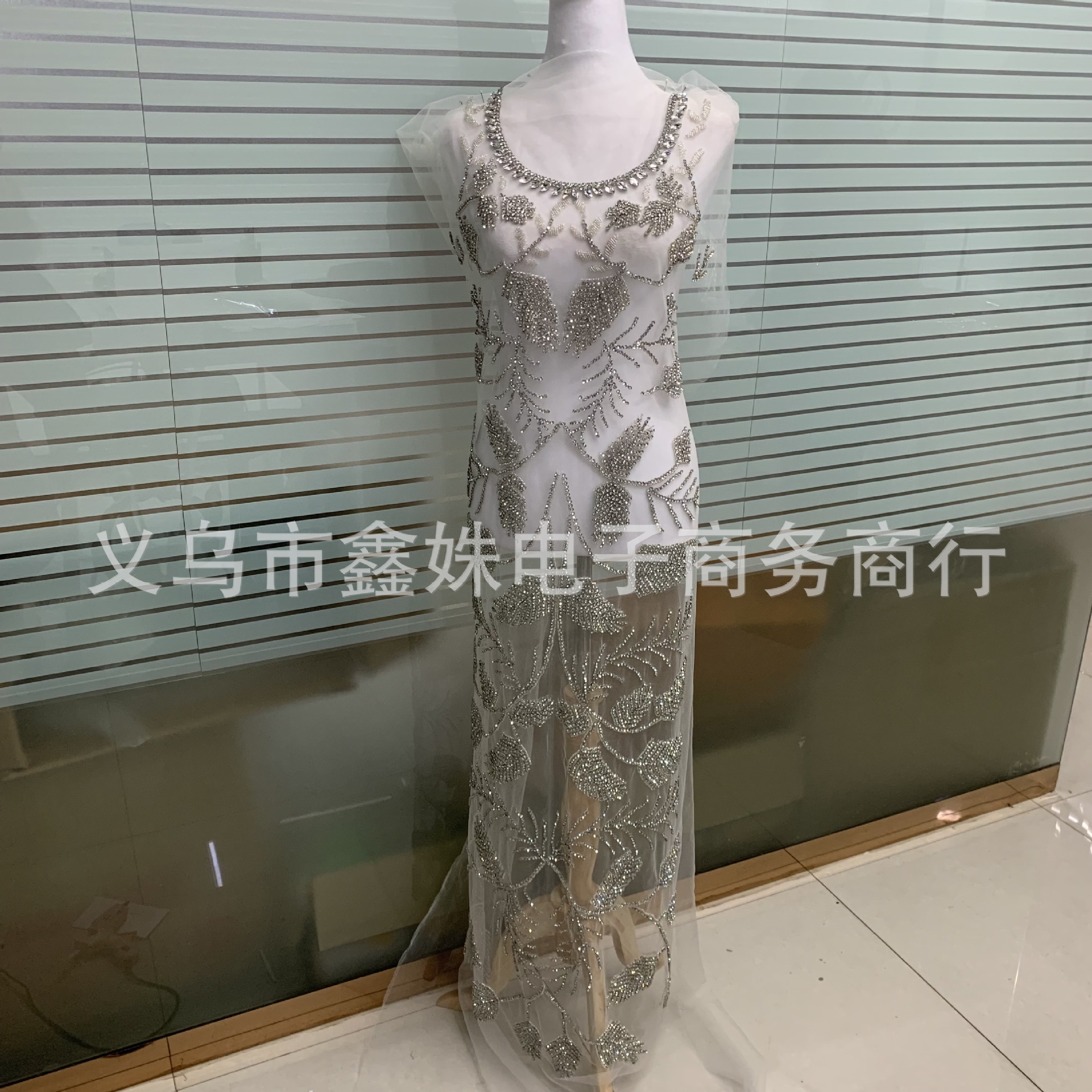 Double-layer tassels, hand-stitched, heavy floral applique, crystal rhinestone patch, wedding dress, Latin dance fashion show pic 5