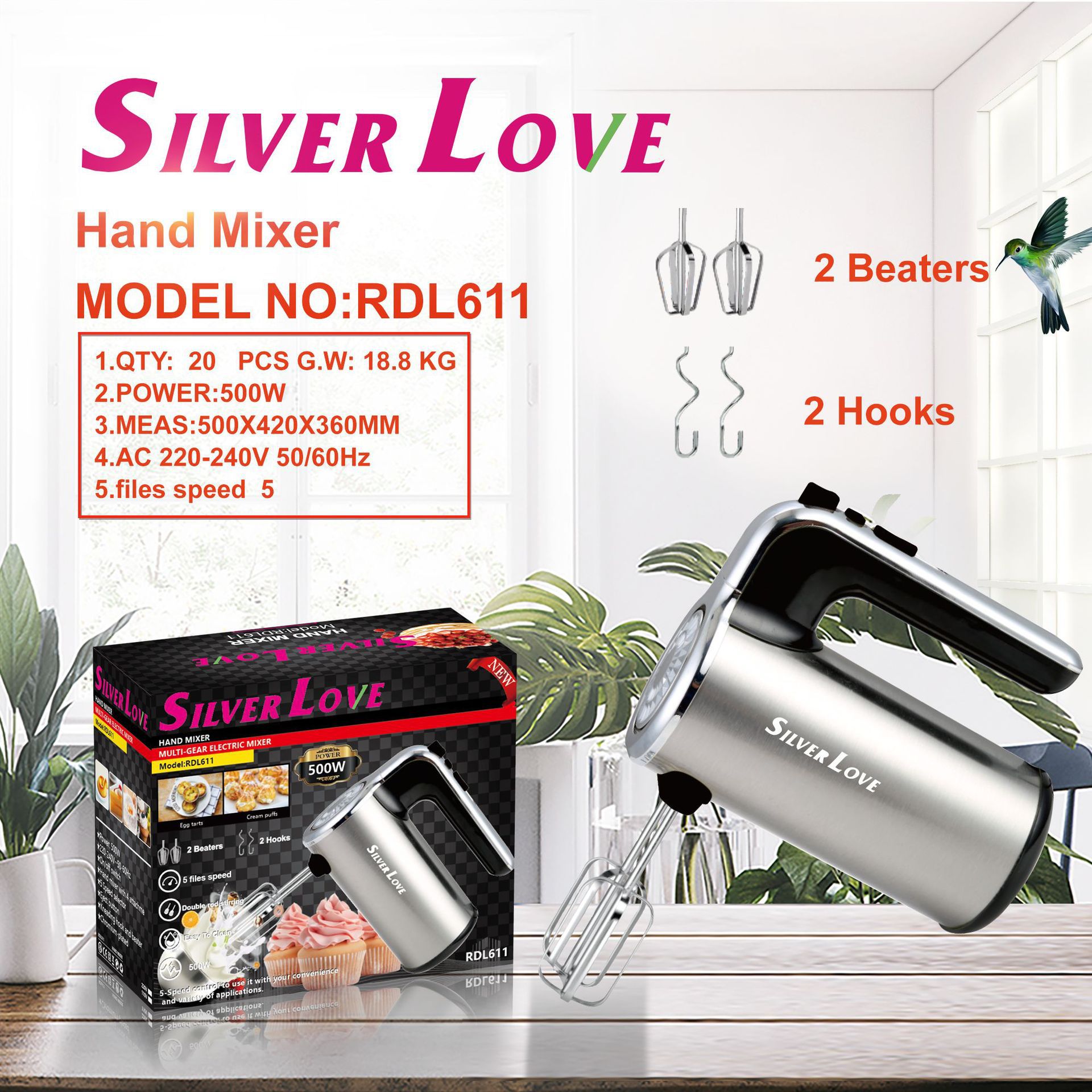 Cross-border foreign trade British and European standard electric stainless steel mixer, dough mixer, chef cream mixer, electric egg beater Z209 pic 1