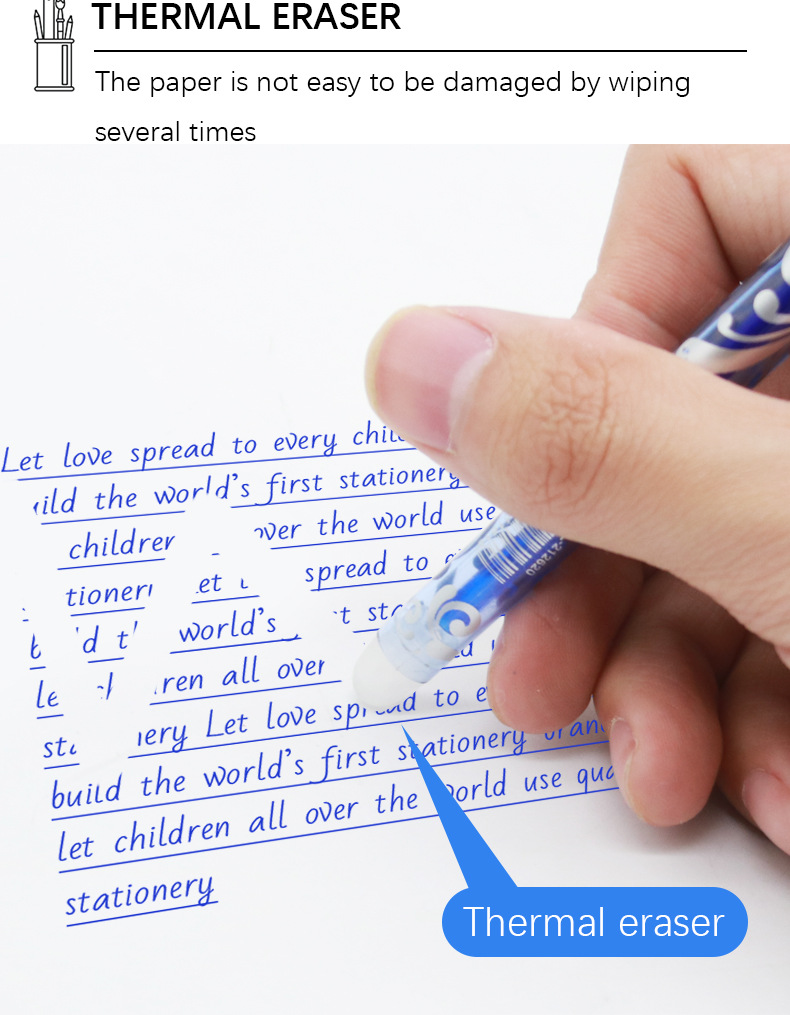 Yalong Cross-border Classic erasable ink Ballpoint Pen with eraser, creative small eraser tip erasable pen pic 3