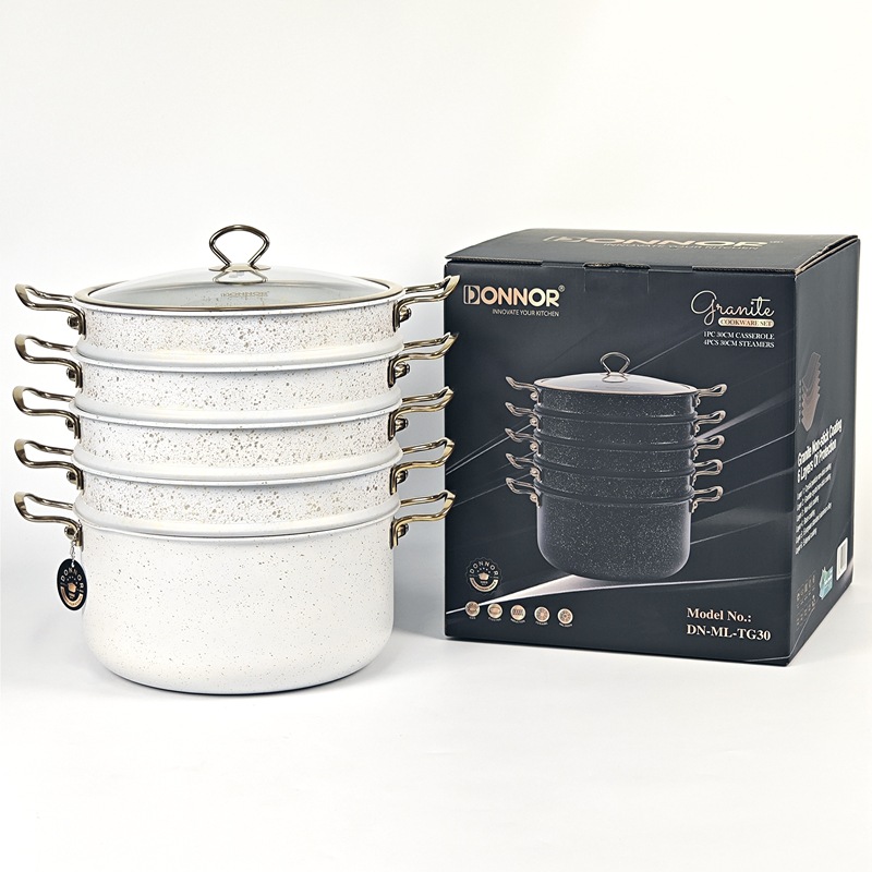 Aluminum non-stick non-smoke marble 4layers non-stick steamer nonstick 4layers steamer 30cm pic 1