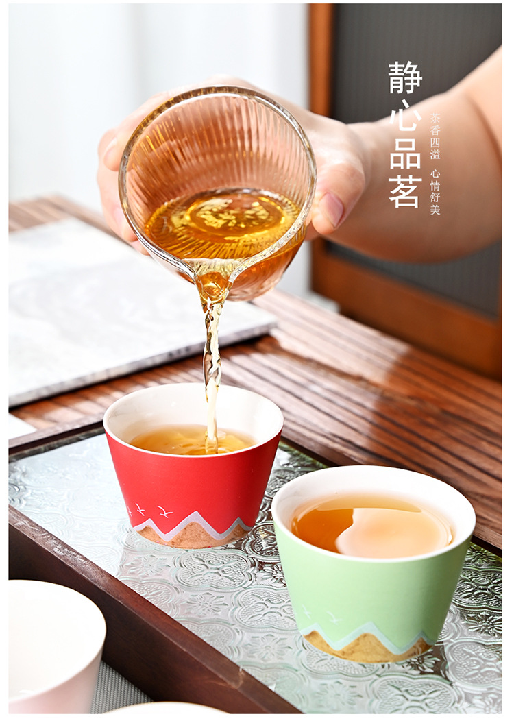 New Chinese-style five-color cups, thousand-mile river tea cups, ceramic tea sets, tea tasting cups, complete set of business small gifts pic 8