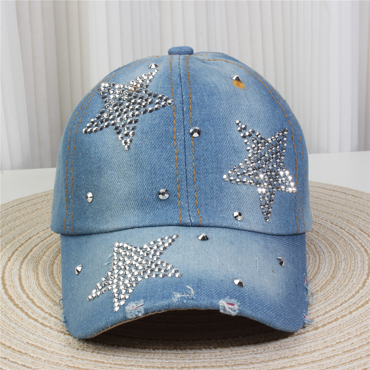 2024新款女士水钻镶钻牛仔布时尚洋气鸭舌帽休闲显脸小成人棒球帽详情19