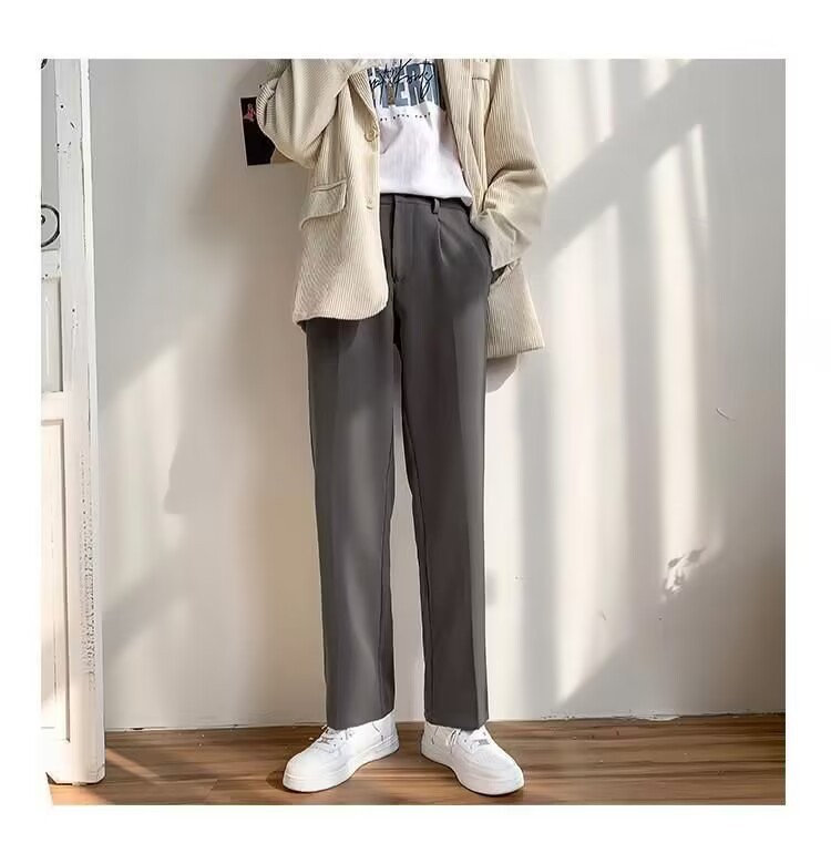 Primavera verano simple recto caída sentido mop pantalones para hombres holgada versión coreana caída sentido pantalones pantalones casuales de pierna ancha vestido formal pic 17