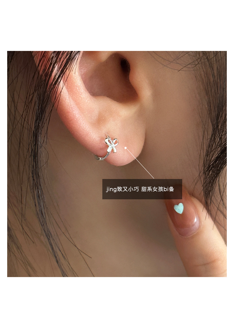 999纯银蝴蝶结耳扣简约小巧精致小众设计感高级自然百搭新款耳环详情11