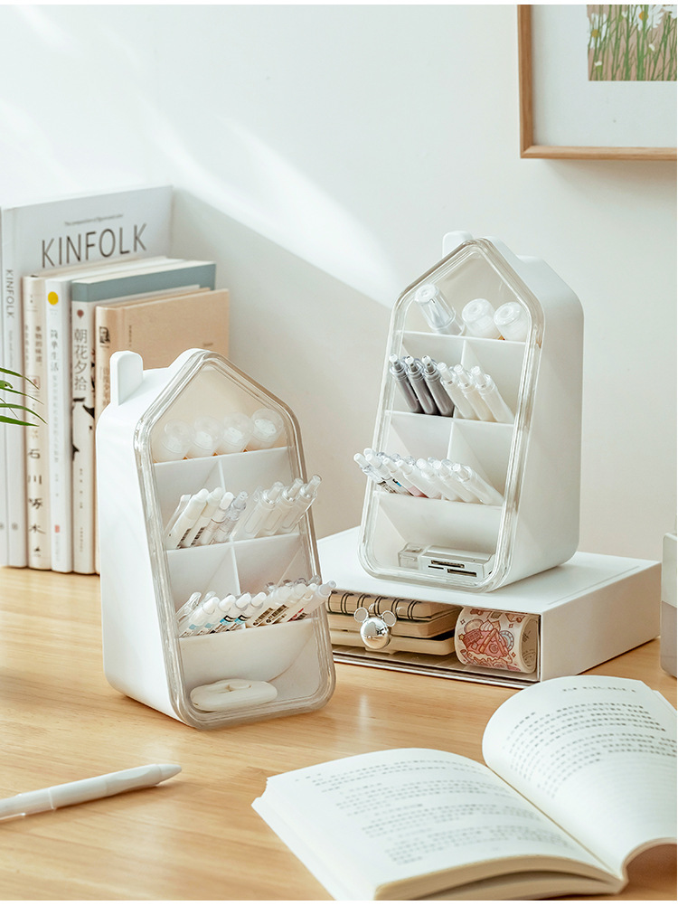 Japanese-style pen holder ins high appearance level desktop stationery storage box Office supplies pen holder slanted compartments storage rack pic 4