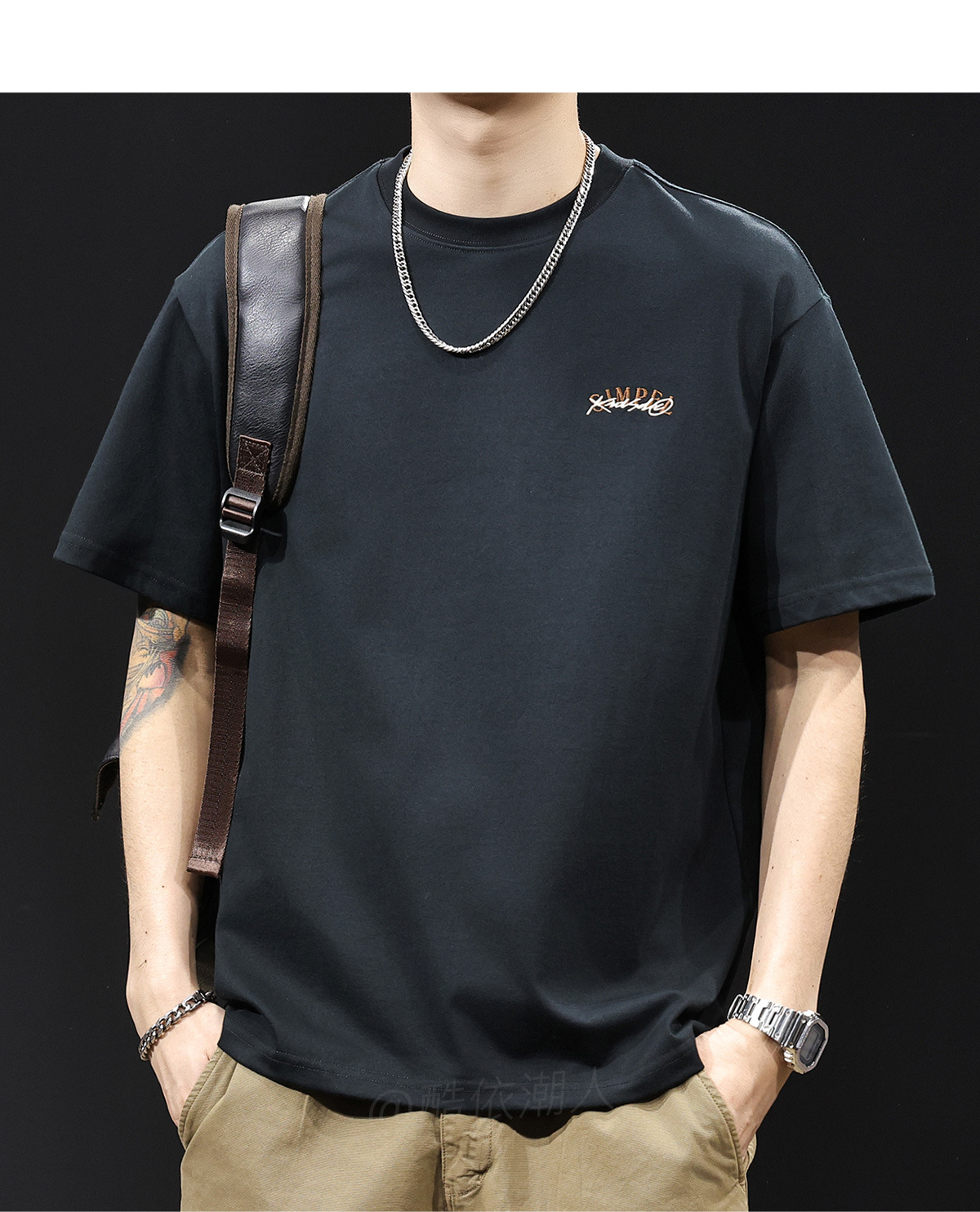 美式复古潮牌冰感科技短袖t恤男士夏季2025新款大码高端印花体恤详情11