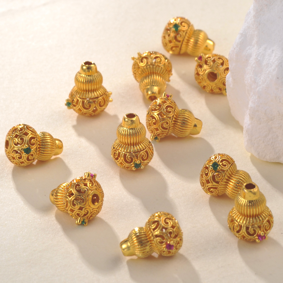 Chinese-style high-color-retention diamond-encrusted auspicious cloud hollowed-out gourd bead necklace bracelet jewelry diy handcrafted accessories pic 5