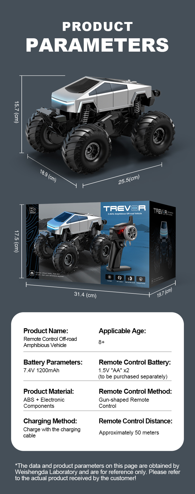 Cross-border Tesla Cyberpickup remote-controlled off-road water and land vehicle, four-wheel drive off-road charging, big feet, children and boys' toy pic 10