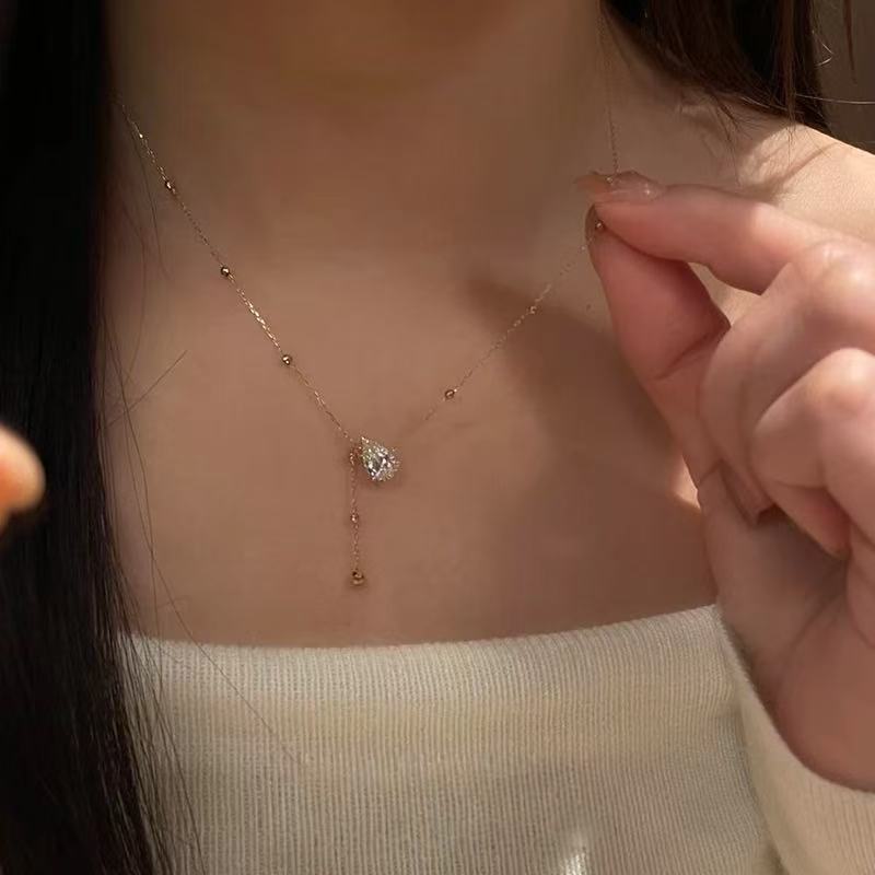S925纯银鸽子闪钻金珠Y字水滴锆石项链女轻奢高级锁骨链吊坠配饰详情7