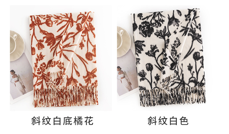 A trendy faux cashmere scarf for women with a sweet and creamy style, autumn and winter printed scarf and scarf, a popular shawl pic 10