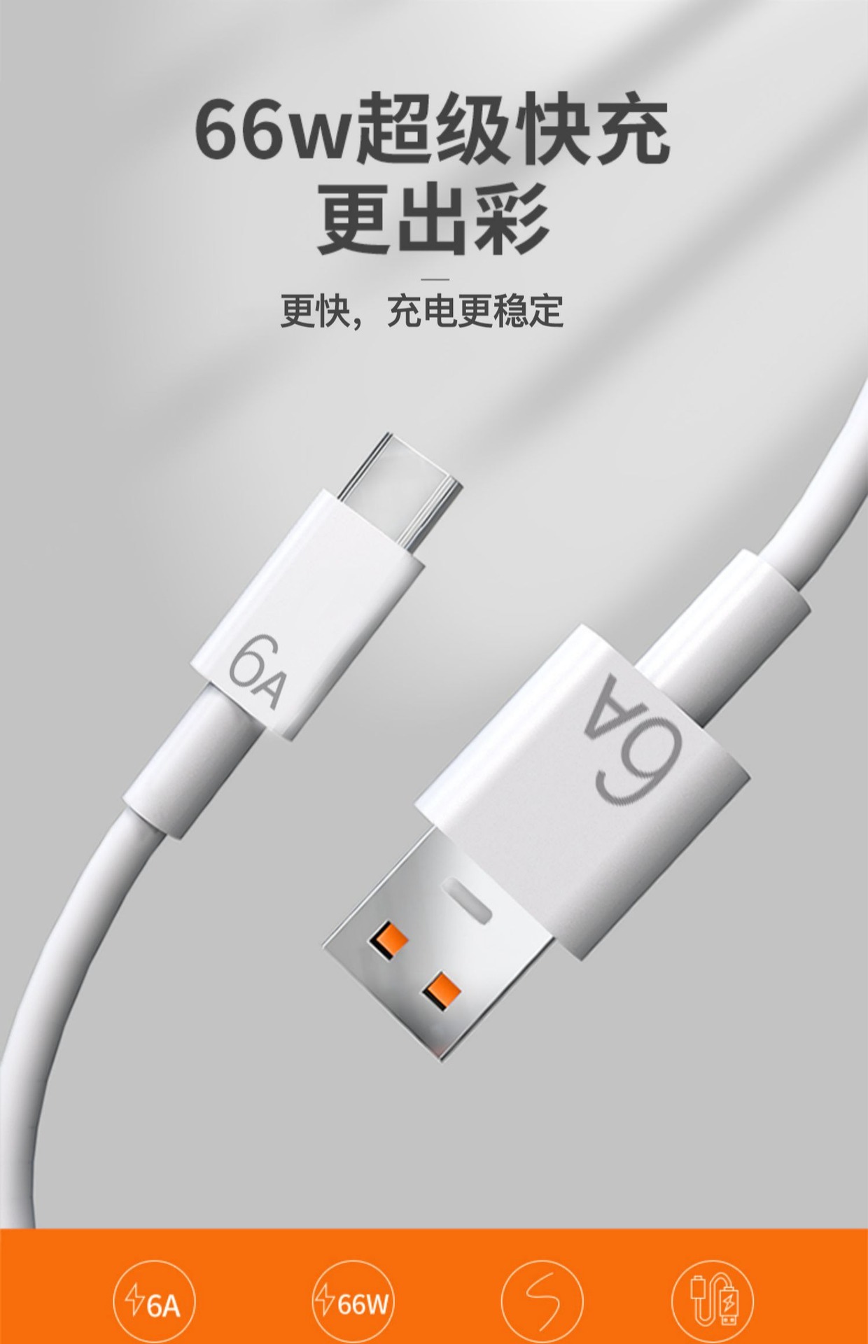 2A数据线白色PVC注塑线充电线 适用于苹果Type-C快充4芯数据线详情1