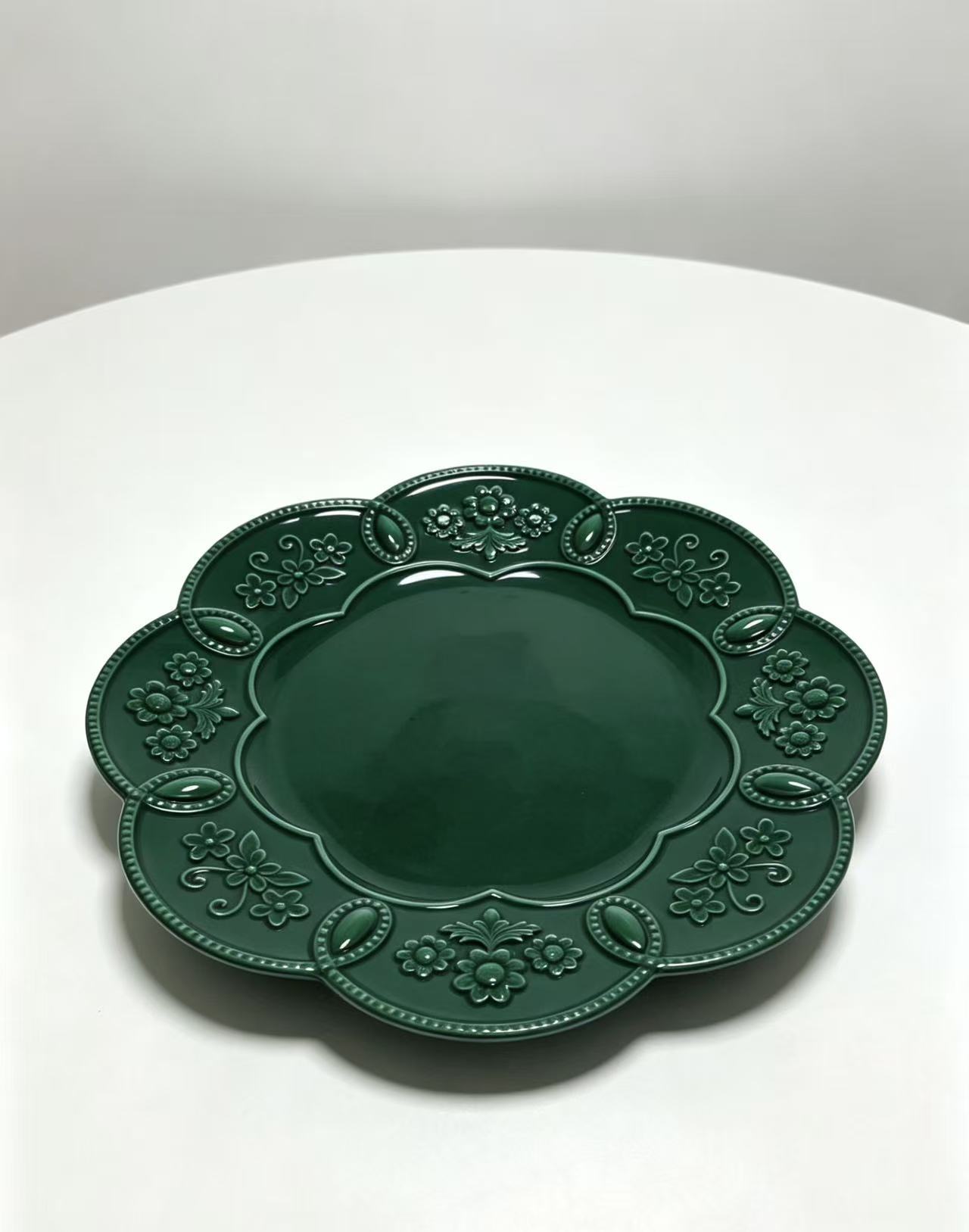 星辰工厂批发复古雕花韵盘 轻奢哑光 亮面多色 氛围感拉满的餐桌仪式感详情18