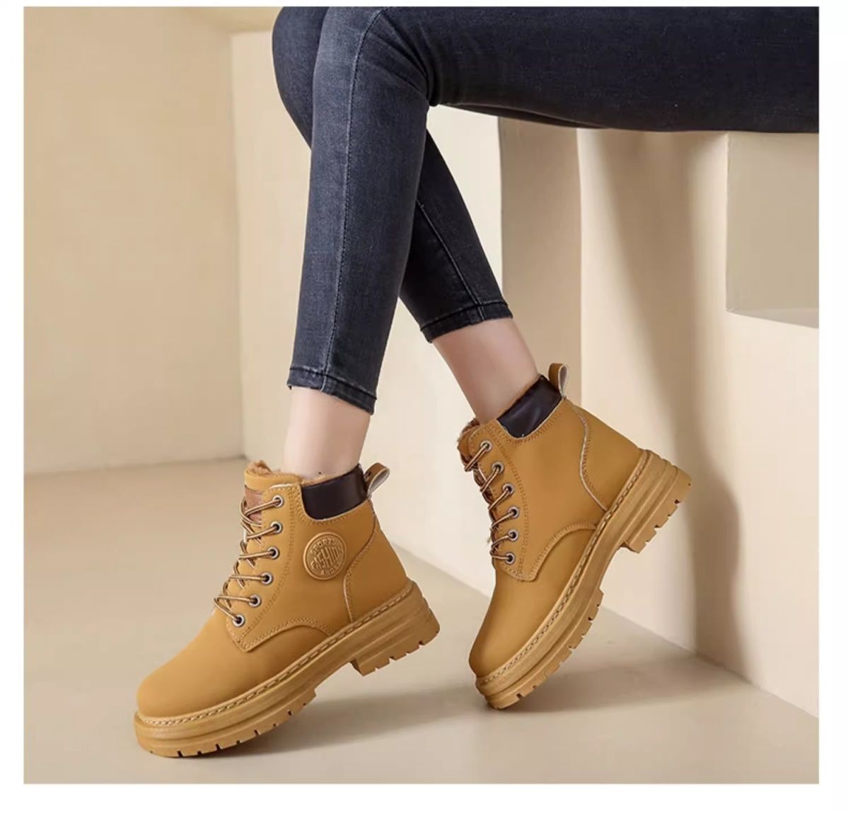 马丁靴女2025冬季爆款英伦风女鞋登山装短靴子加绒大黄靴详情12