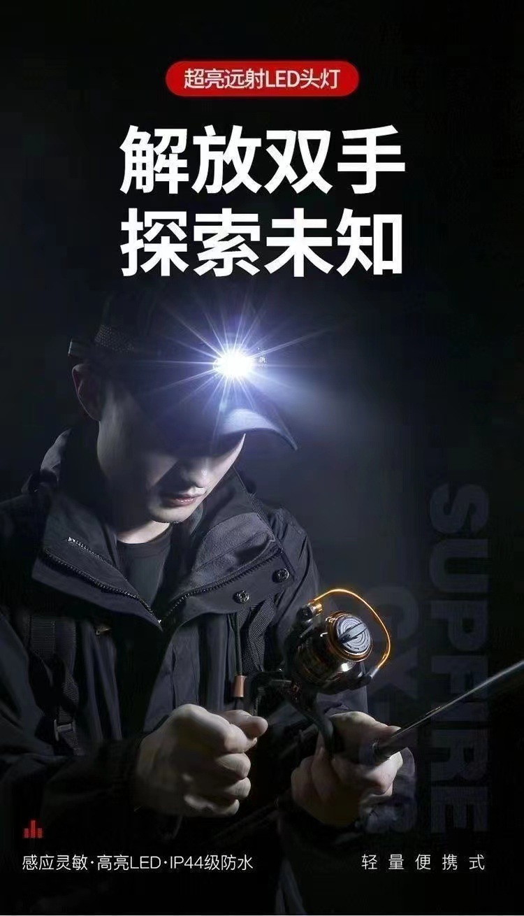 Induction headlamp, high-intensity rechargeable, ultra-bright long-range fishing night light, LED head-mounted outdoor portable work light pic 1