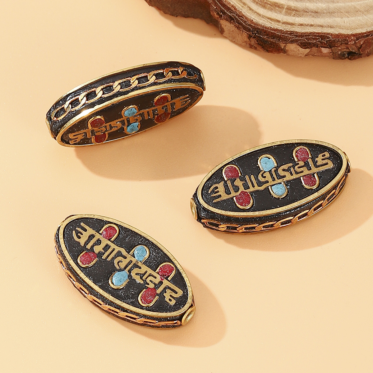 Tibetan-style Nepalese beads, loose beads, copper beads, back cloud inlay, retro ethnic style DIY jewelry accessories, spacer beads, bucket beads pic 45