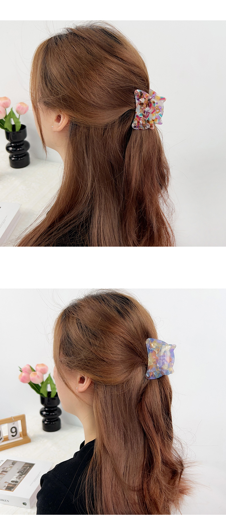 Cute cartoon cat acetate hair clip, high-end scratch-off clip, exquisite and versatile, broken hair shark clip, hair accessory, headwear for women pic 7