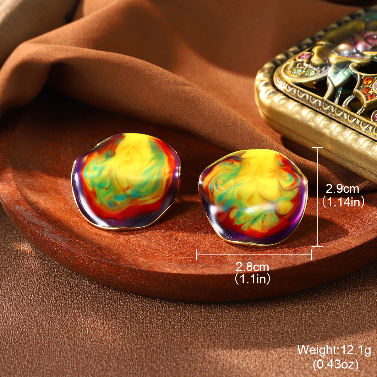 Retro high-end colored ear rings, enamel oil painting series earrings, Van Gogh Monet, niche fashion, versatile earrings for women pic 29