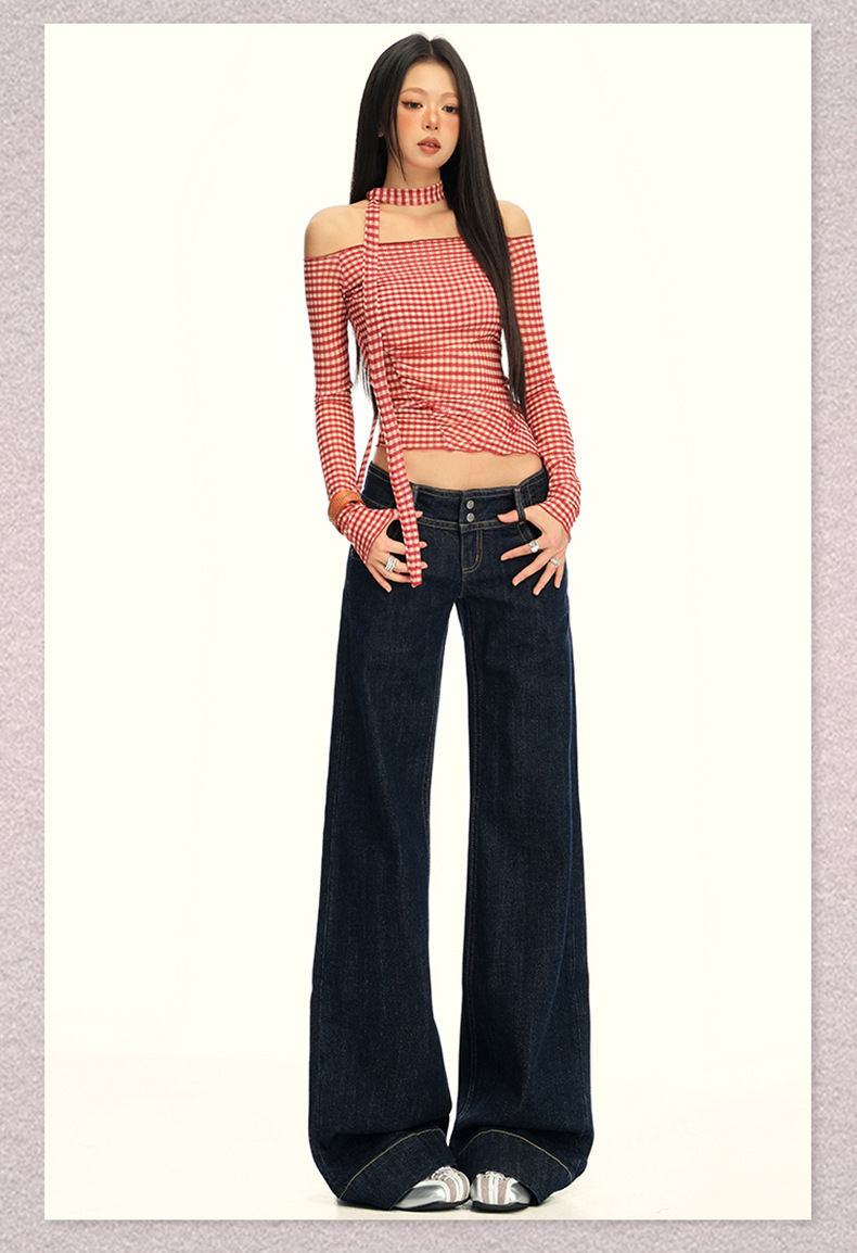 橙绢女装#美式复古丹宁原牛色直筒牛仔裤女早秋百搭微休闲喇叭裤详情19