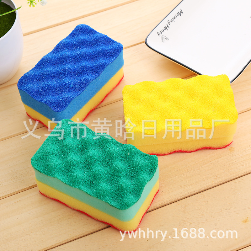 【 Chi Jia 】 Thickened double-sided sponge, diamond sand sponge block, kitchen cleaning, pot scrubbing, bowl scrubbing, water absorption and bubbling pic 5