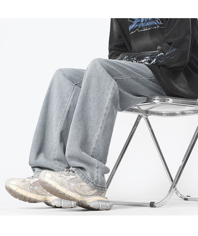 Retro and nostalgic, lightly washed, straight-leg, loose, irregular pants, loose cotton casual long pants, jeans for men pic 16