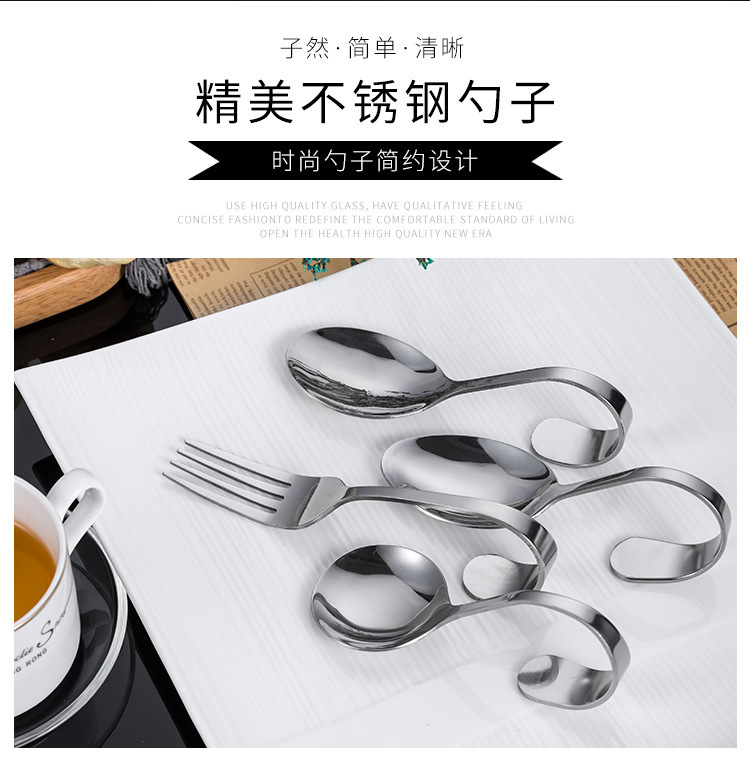 RB0W不锈钢弯柄勺 自助西餐 海鲜寿司立式扭曲创意弯柄异形勺叉尖详情2
