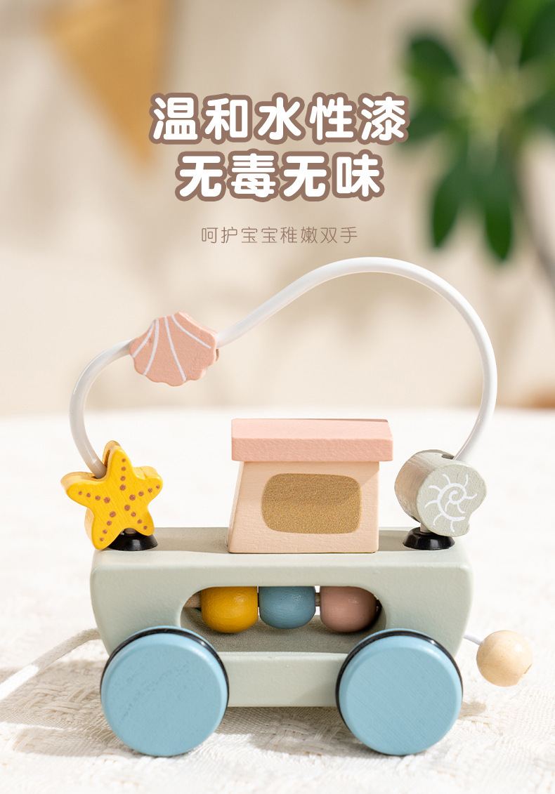 卡通拖拉车宝宝牵引拉线拉绳拉着走的玩具儿童早教积木学步小拖车详情8