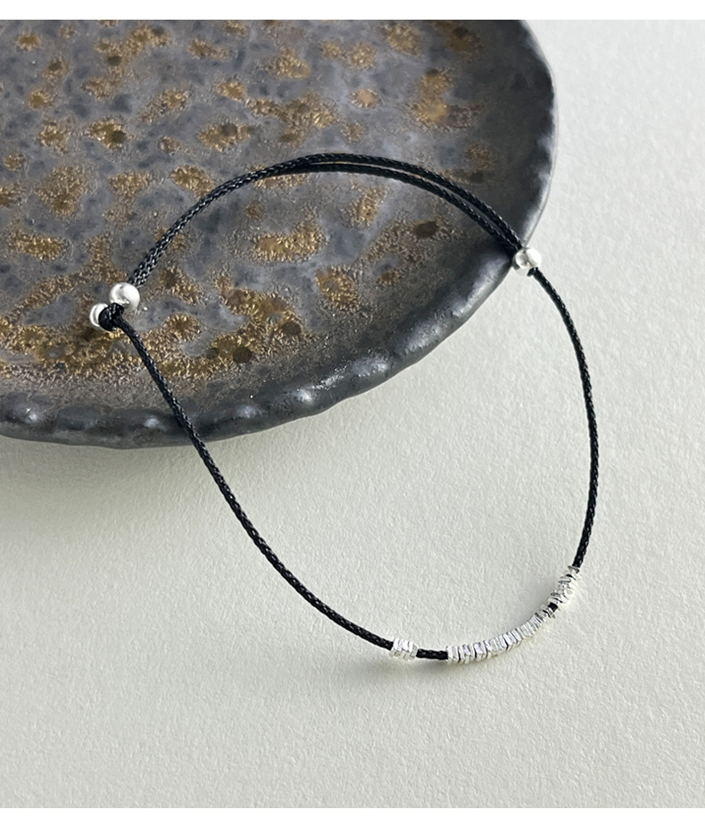 925纯银碎银子红绳脚链女手工编织设计甜美气质学生闺蜜配饰F4083详情6