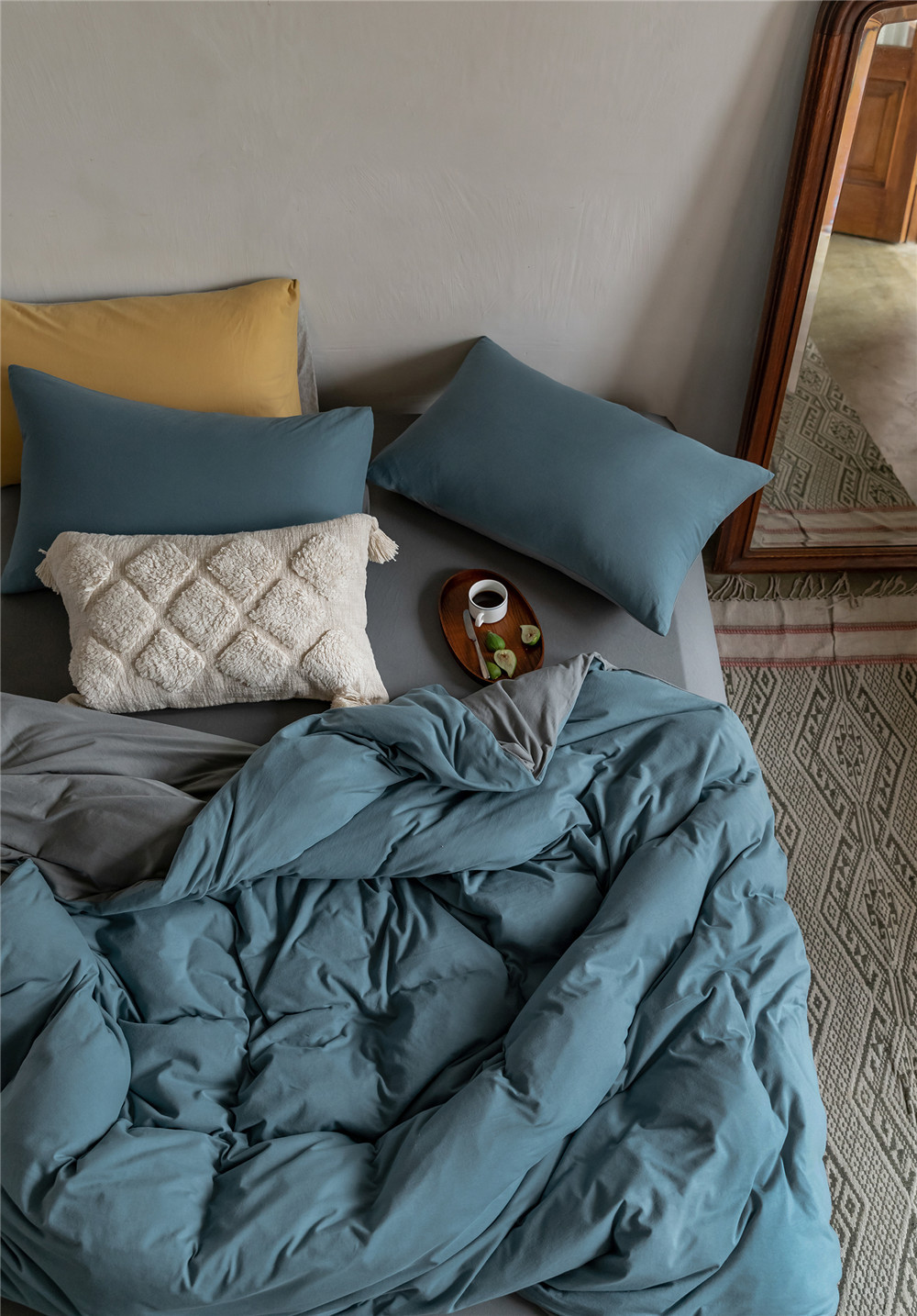 ins Japanese-style solid color all-cotton knitted cotton four-piece set, skin-friendly nude sleeping plain double-layer Indian cotton bed sheet pic 173