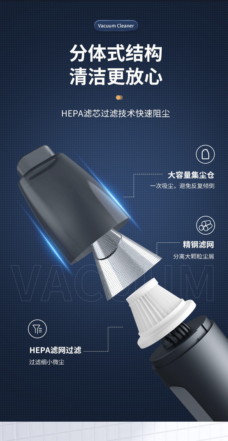 The car cordless vacuum cleaner has a strong suction power and can be used for both handheld and household purposes in the car pic 16