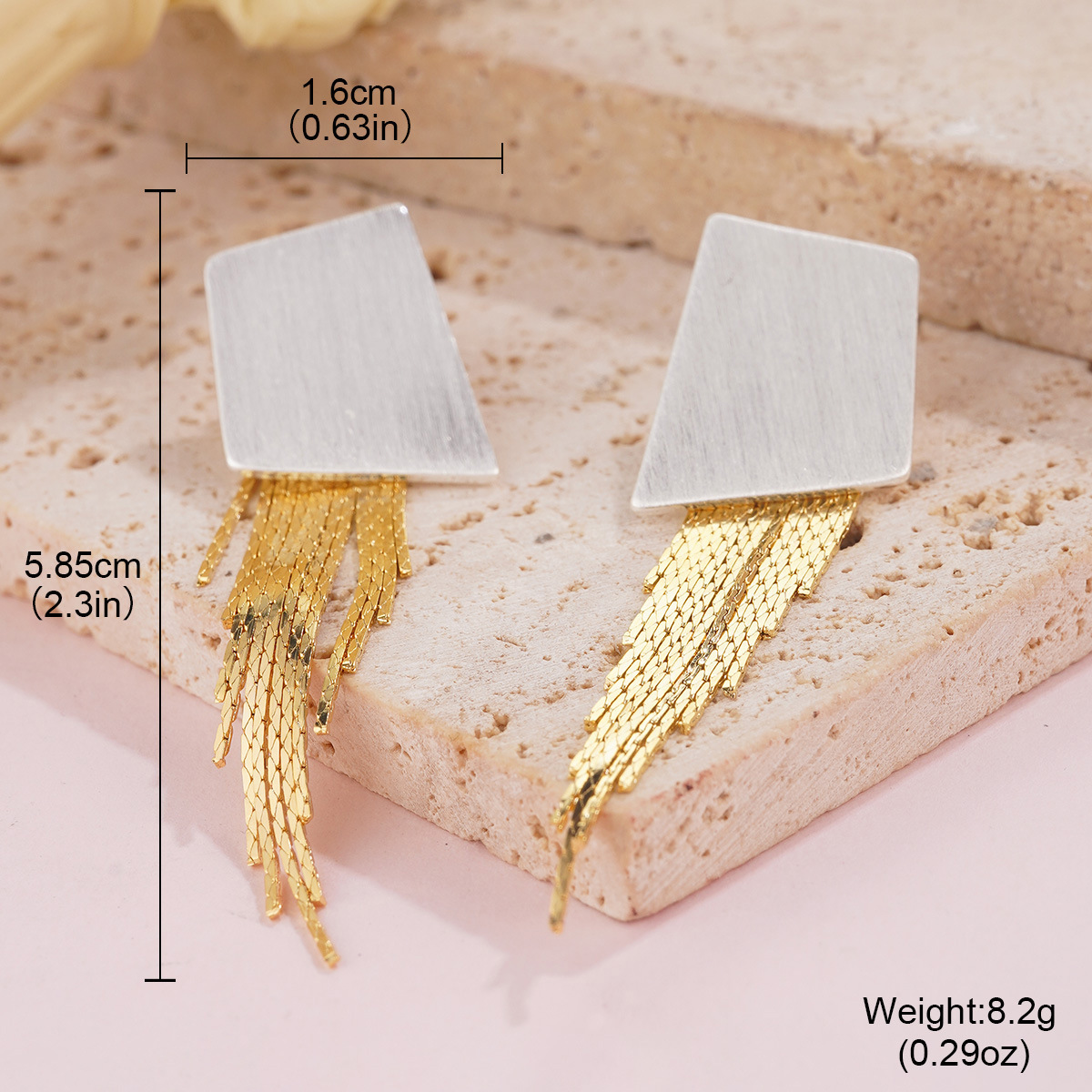 简约金属电镀跨境花朵时尚流苏耳环拉丝金银戒指夸张设计长款耳饰详情30