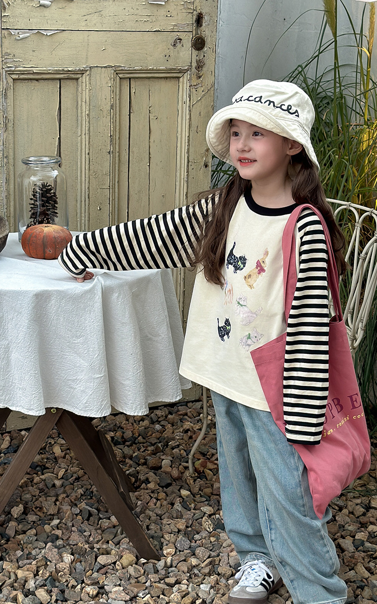 2024秋季新款儿童秋装长袖T恤上衣女童宝宝230克卡通插肩打底衫潮详情12