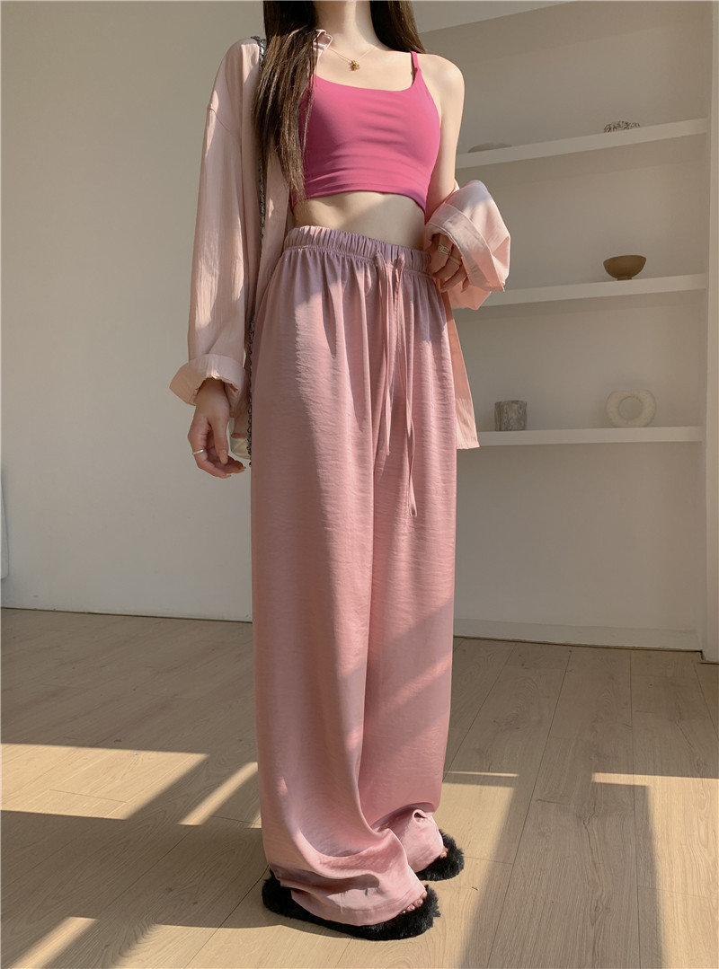 高腰松紧纵享丝滑珠光仿醋酸阔腿质感冰丝抽绳凉凉裤宽松阔腿裤女详情21