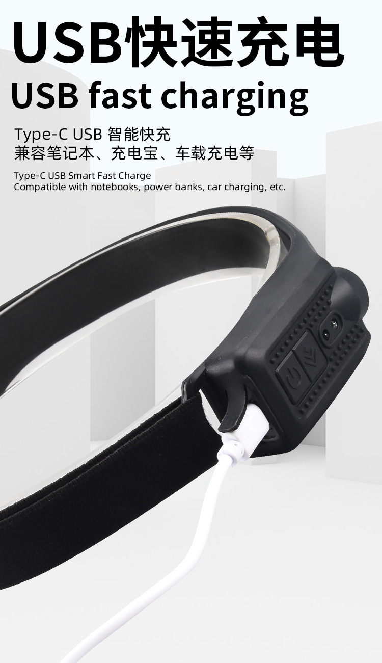 Cross-border new single and double side COB sensor headlamp LED outdoor night running and fishing Type-C rechargeable floodlight pic 9