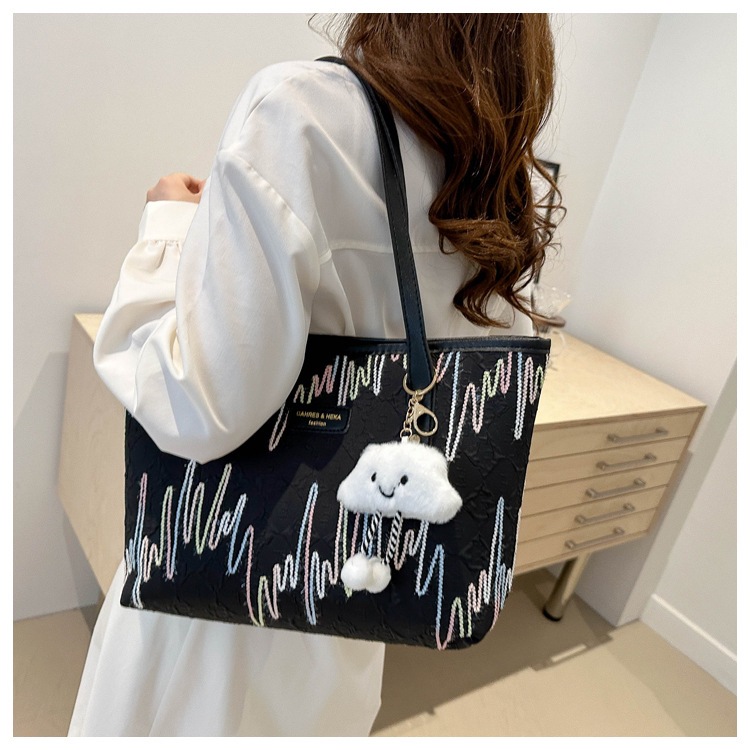 学生上课布袋包包女2024新款单肩腋下包条纹大容量通勤休闲托特包详情29