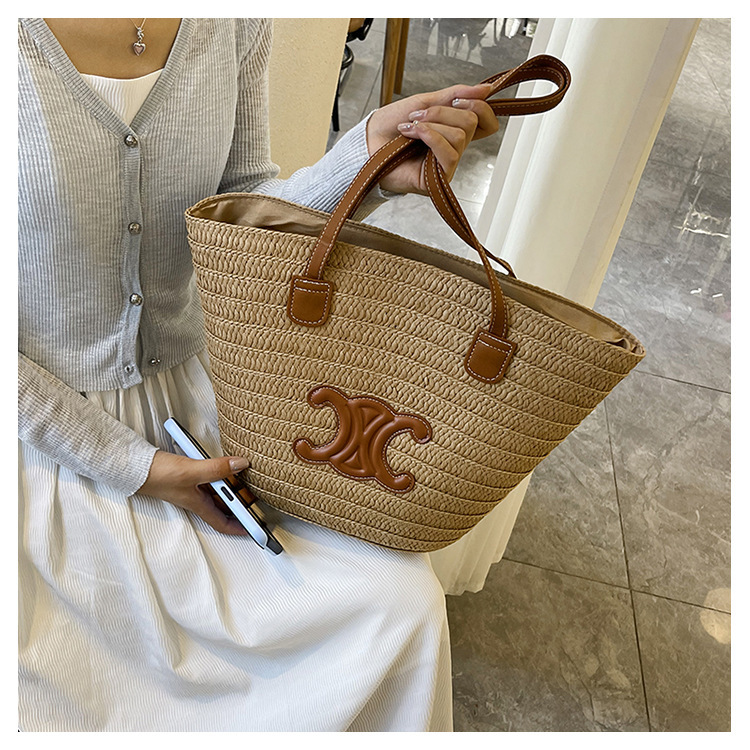 单肩草编包女士手提包大容量夏日旅游沙滩包手工编织菜篮子腋下包详情18