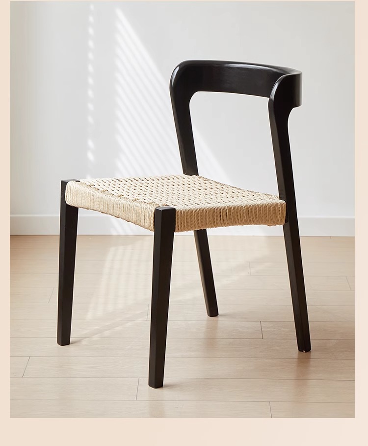 简约实木餐椅中复古风绳编椅设计师瑞克椅家用客厅可叠放绳编餐椅详情11