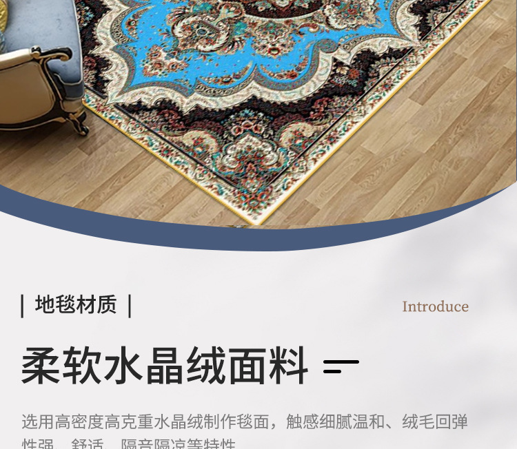 The living room, bedroom and bed are covered with large areas of Bohemian retro ethnic style carpets. The coffee table, sofa and floor MATS are all covered with carpets pic 3
