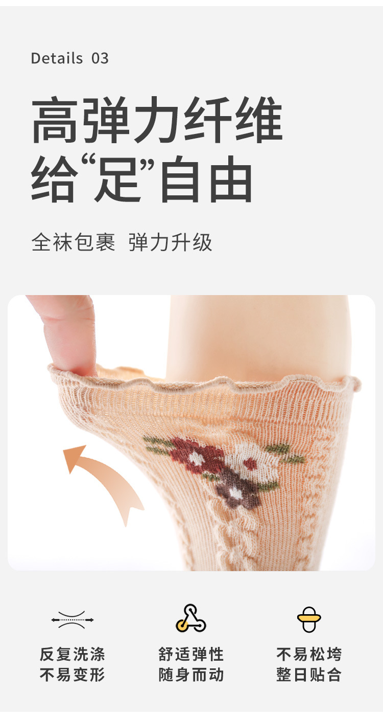 婴儿袜子秋冬木耳边松口不勒女童公主春秋小碎花宝宝无骨中长筒袜详情8