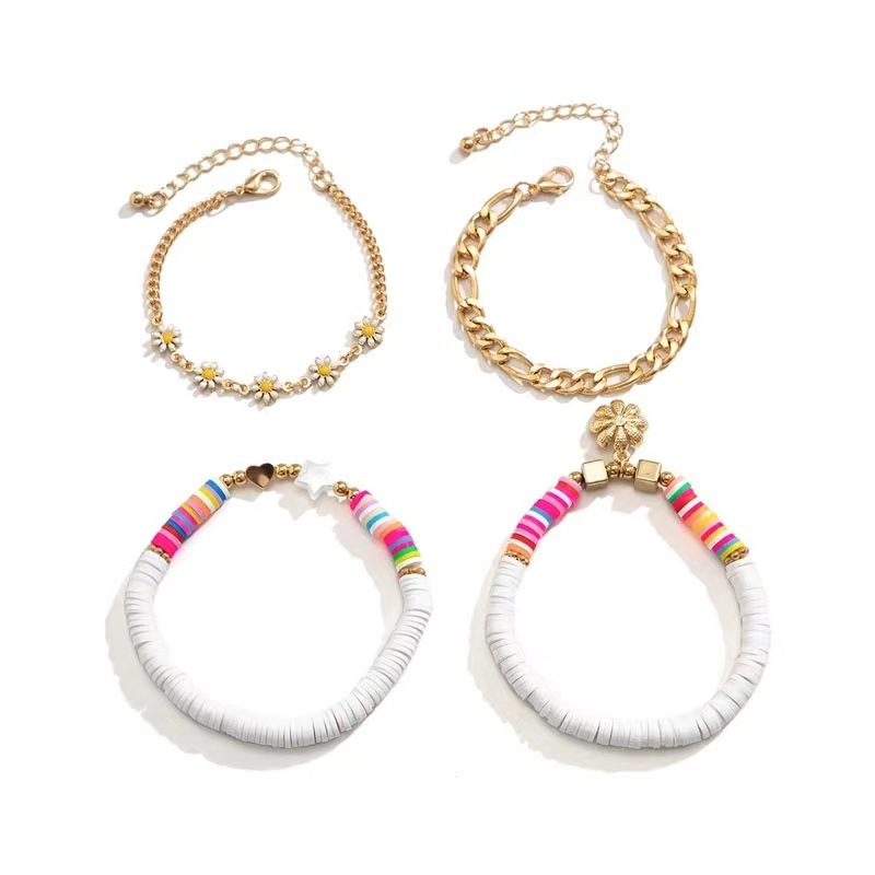 欧美跨境饰品 流行风软陶串珠彩色手链套装 日韩潮流雏菊小花珍珠详情11