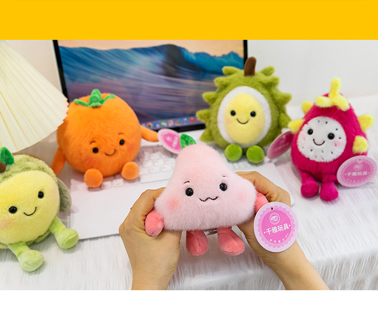 卡通仿真水果榴莲火龙果水蜜桃山竹柿子毛绒玩具可爱玩偶娃娃柔软详情15