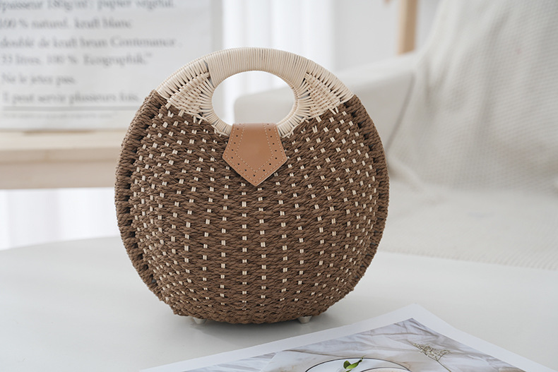 夏日简约手提跨境女包手工藤编沙滩草编包百搭时尚编织包休闲包详情14