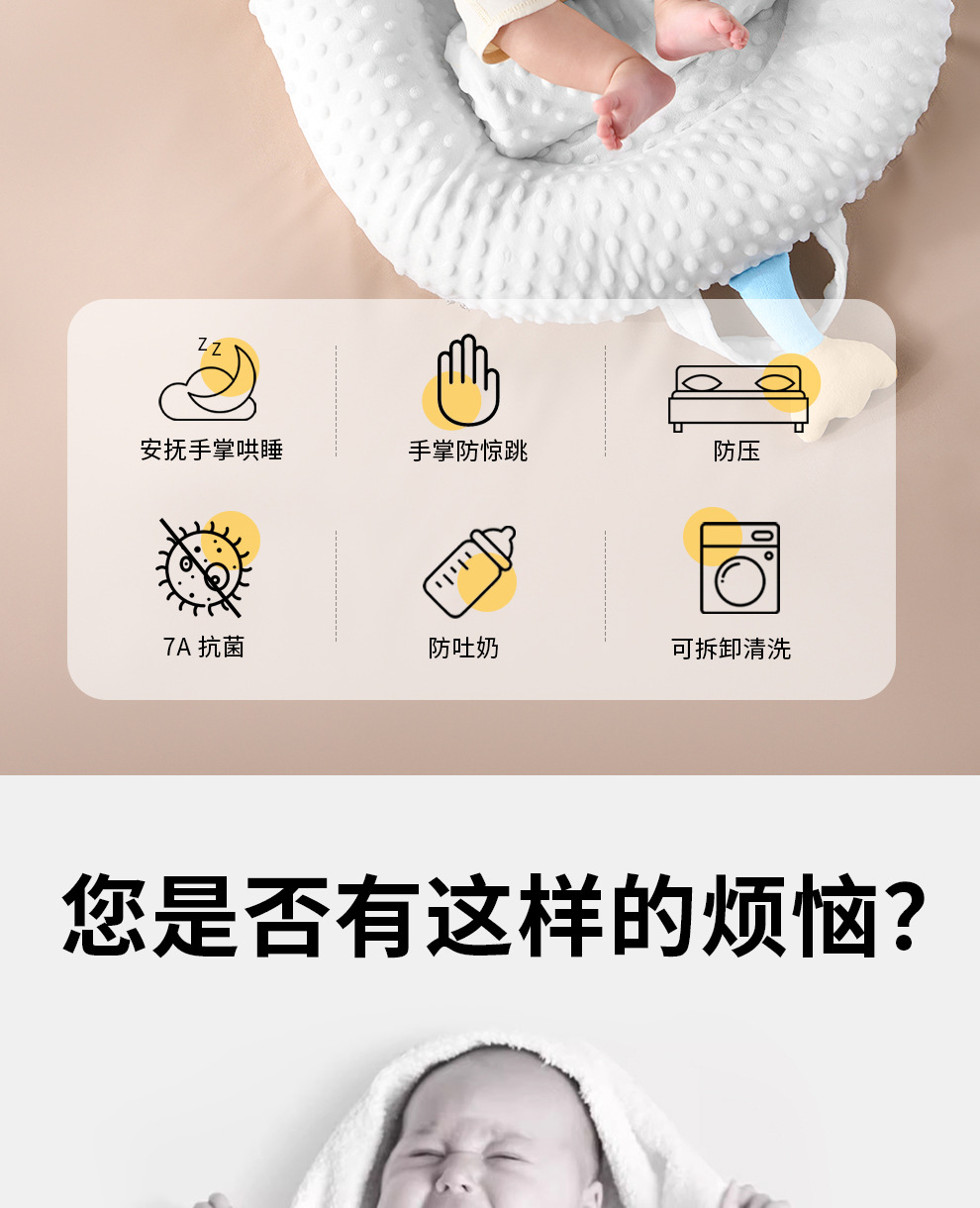 婴儿床中床新生儿防惊跳落地神器宝宝防吐奶安抚防压斜坡睡窝婴儿睡眠辅助用品详情2